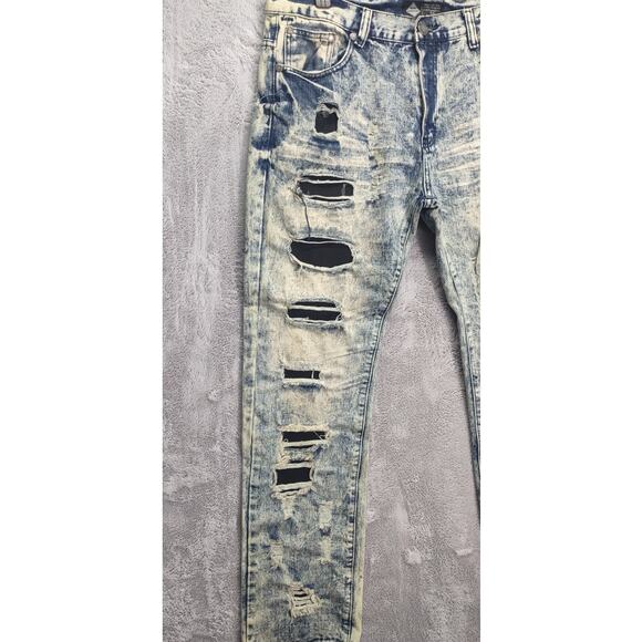 Road Narrows Jeans Pants NYC Distressed Slim Smoke White Wash Relaxed Jeans - Picture 3 of 10